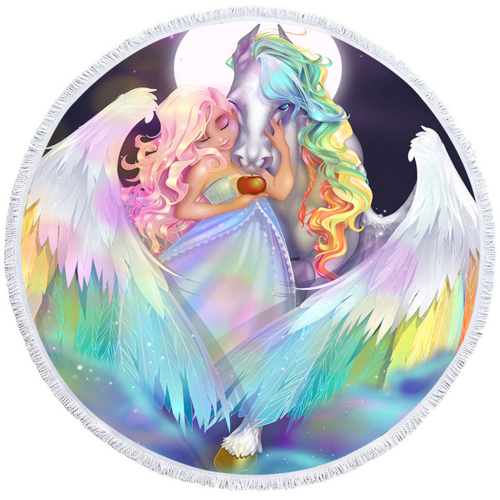 Rainbows Round Towel Space Starlight Pegasus and Princess