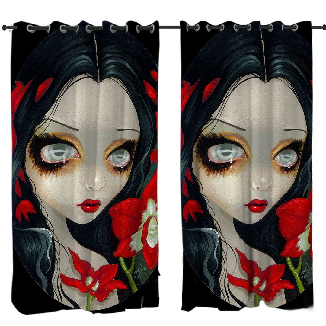 Red Blood Orchid Maiden Girl Drapes and Curtains