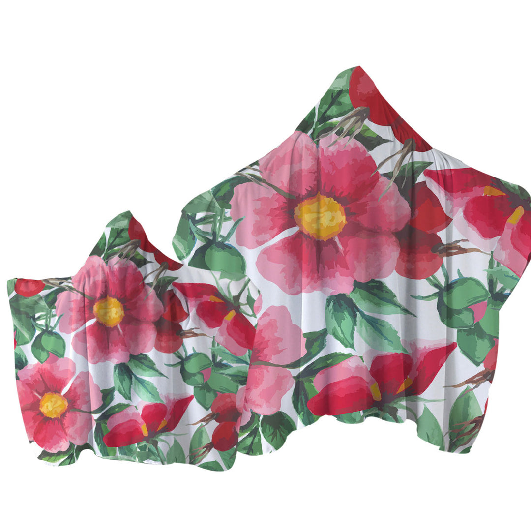 Red Flowers Painting Towel with Hood