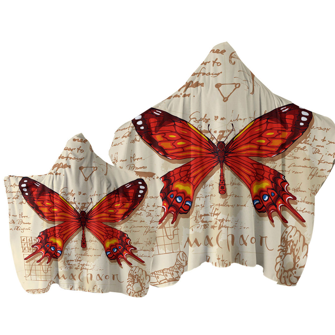 Red Machaon Butterfly Towel with Hood