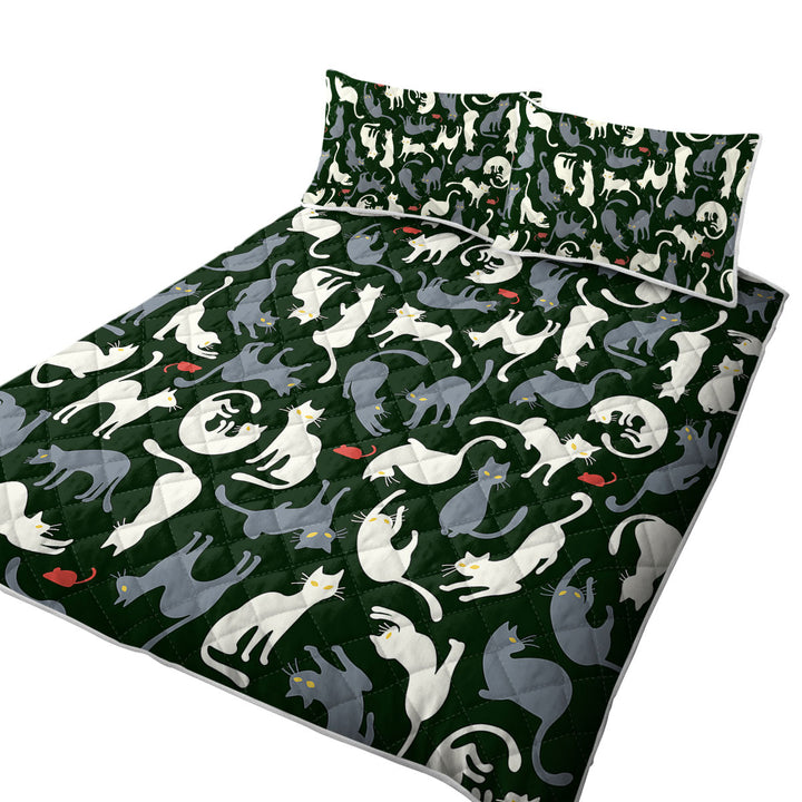 Red Mice and White Grey Cats Coverlet