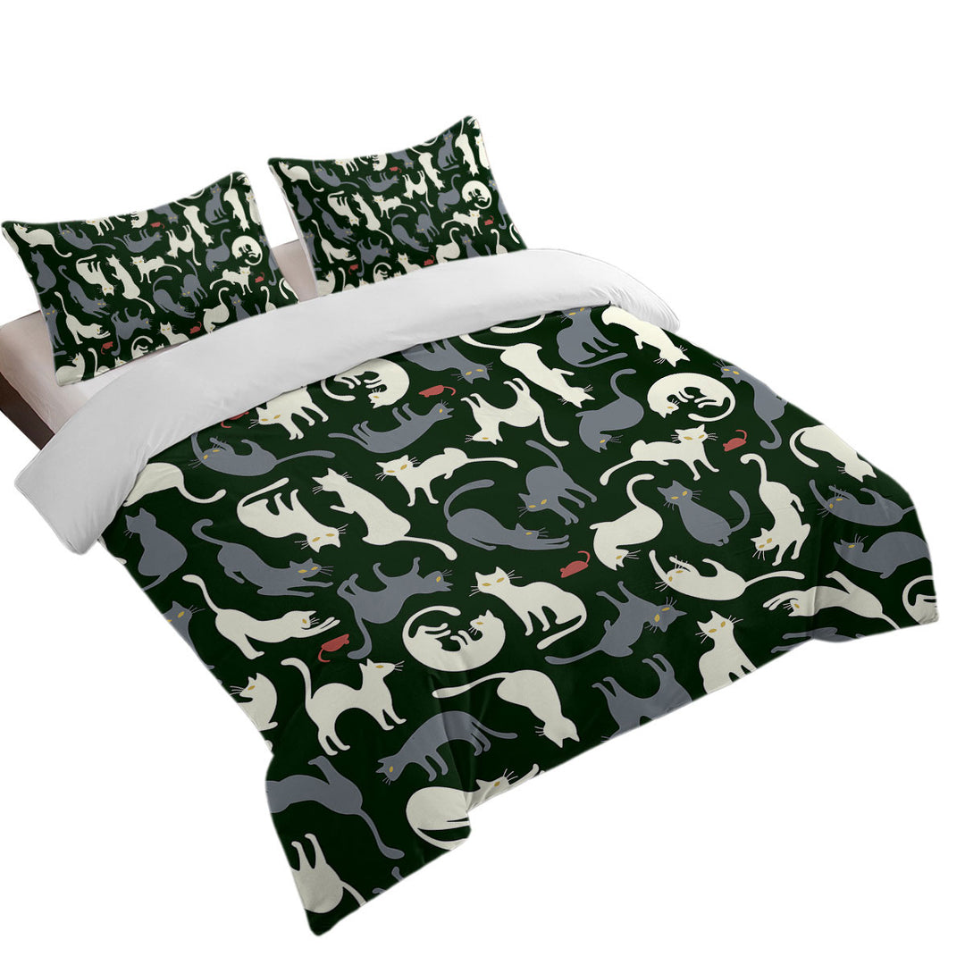 Red Mice and White Grey Cats Duvet Cover sale