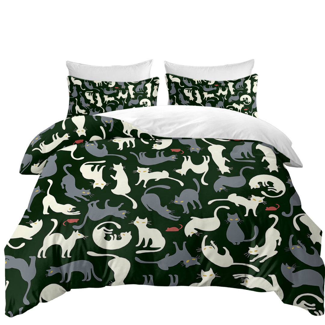 Red Mice and White Grey Cats Duvet Cover set