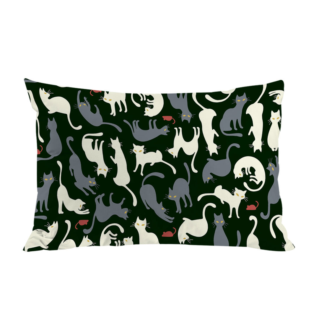 Red Mice and White Grey Cats Pillowcase