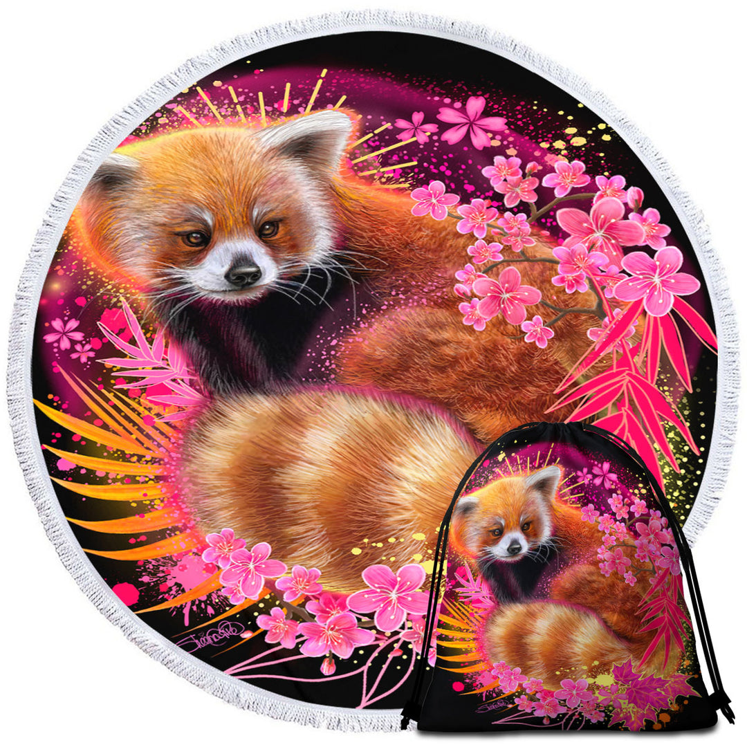 Red Panda Round Beach Towels