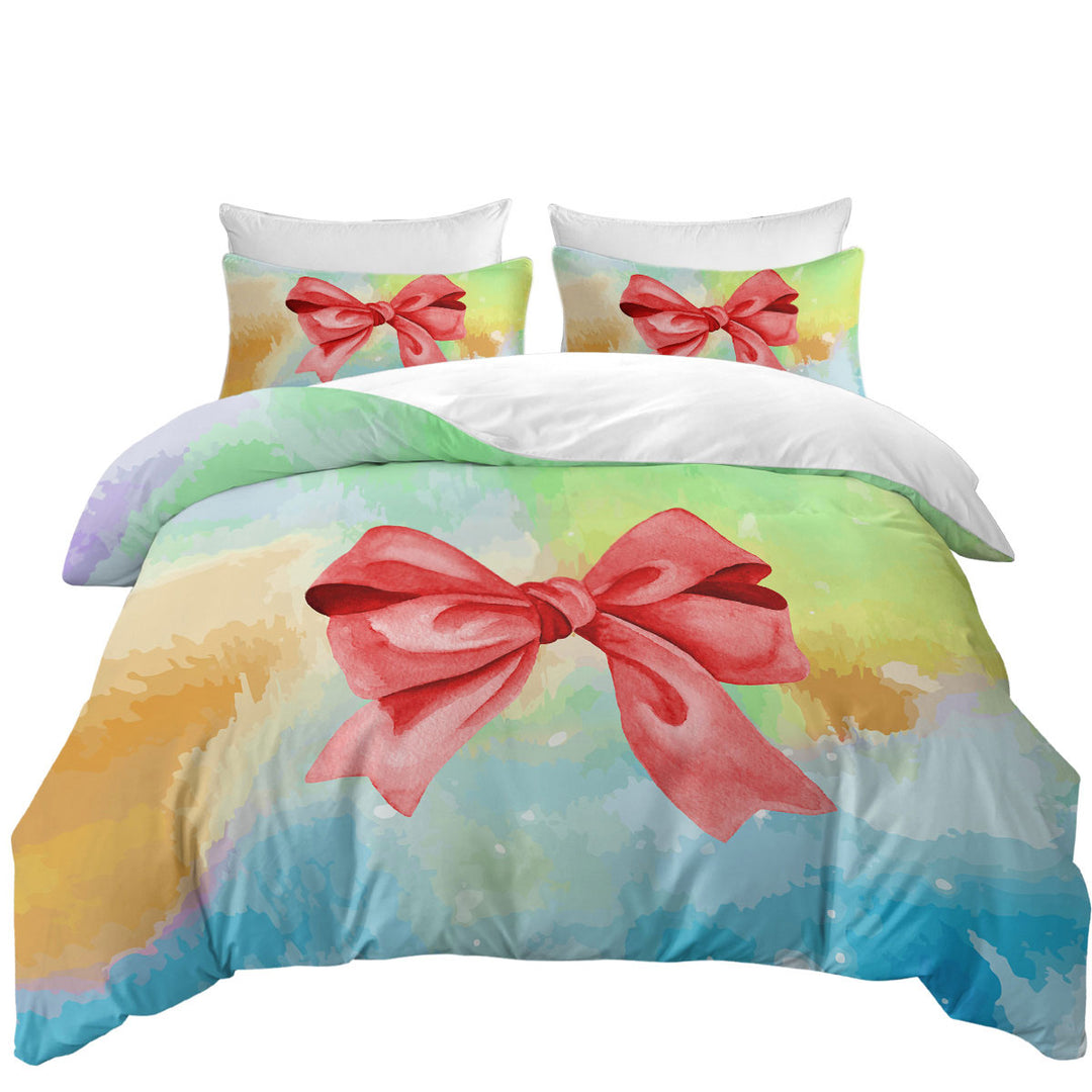 Red Ribbon over Pastel Colors Coverlet