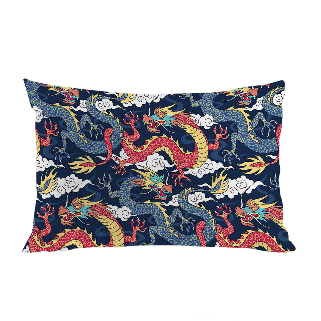 Red and Blue Chinese Dragons Pillow Cases