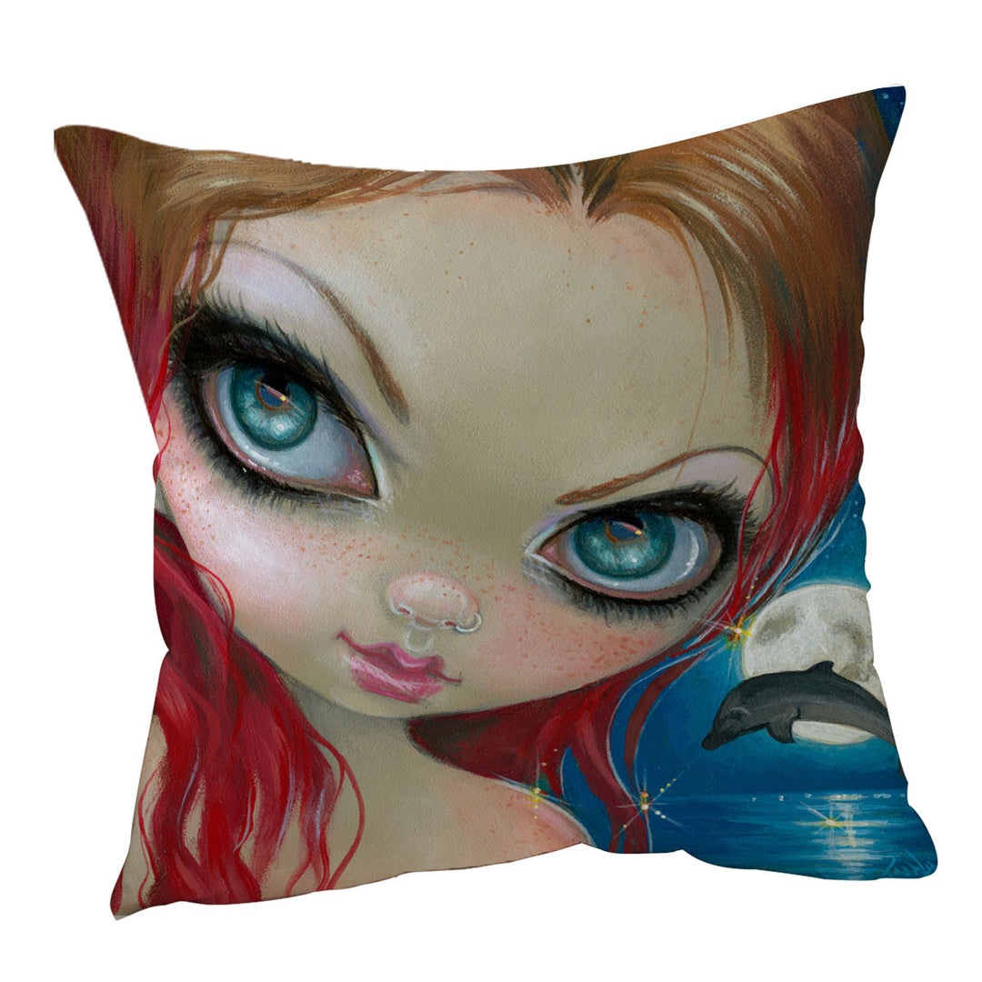 Redhead Cushion Cover Faces of Faery _222 Cool Redhead Girl and Dolphin