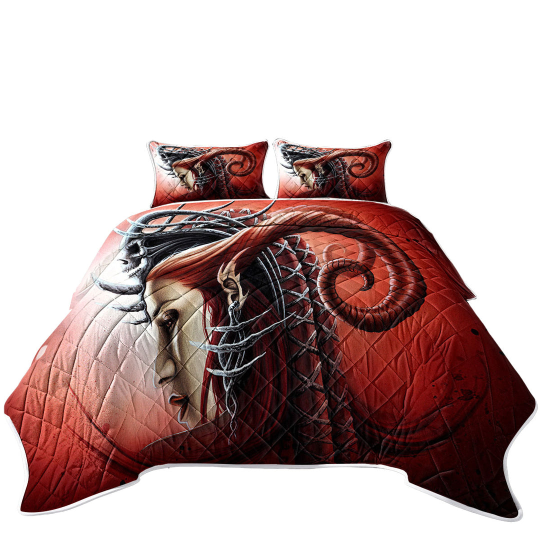 Redhead Woman Gothic Fantasy Art Queen Evil California King Quilt Sets