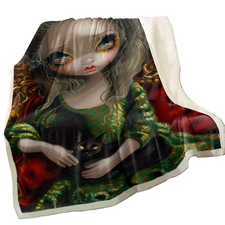 Rococo Decorative Blankets Portrait style Princess with a Black Cat