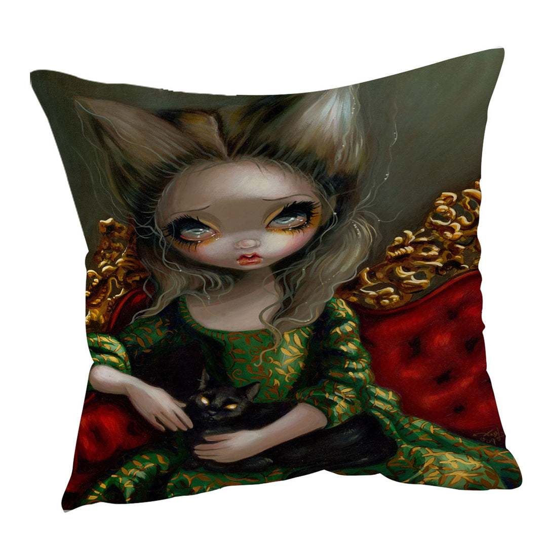 Rococo Decorative Cushion Cover Portrait style Princess with a Black Cat