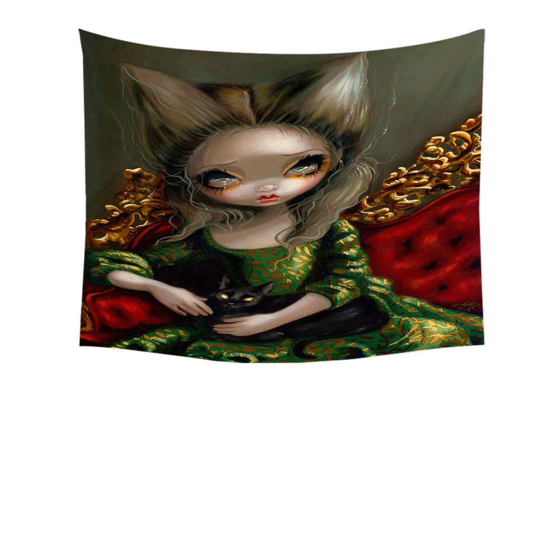 Rococo Decorative Tapestry Portrait style Princess with a Black Cat