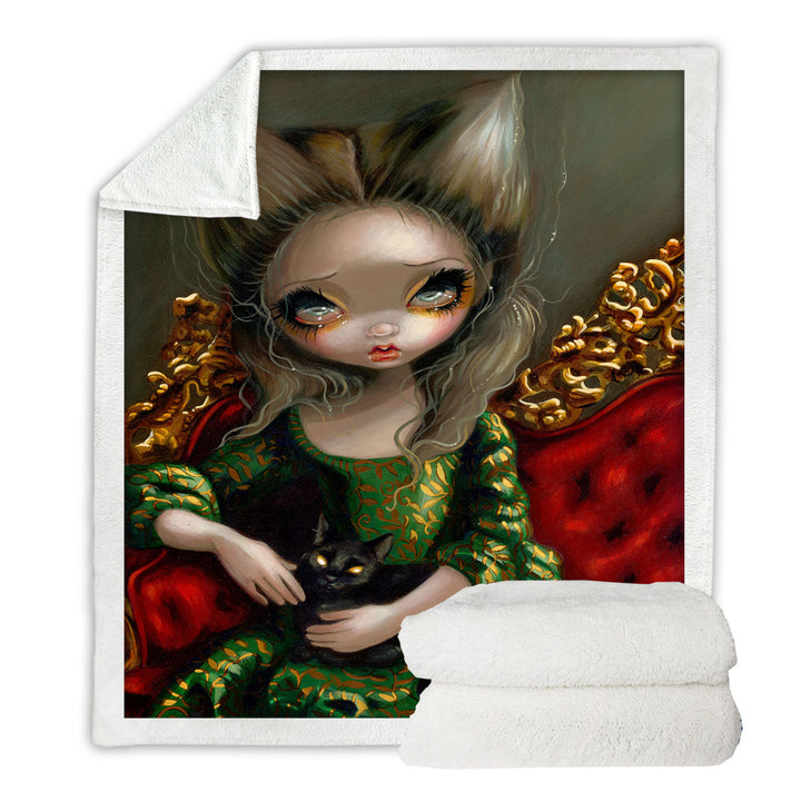 Rococo Decorative Throws Portrait style Princess with a Black Cat