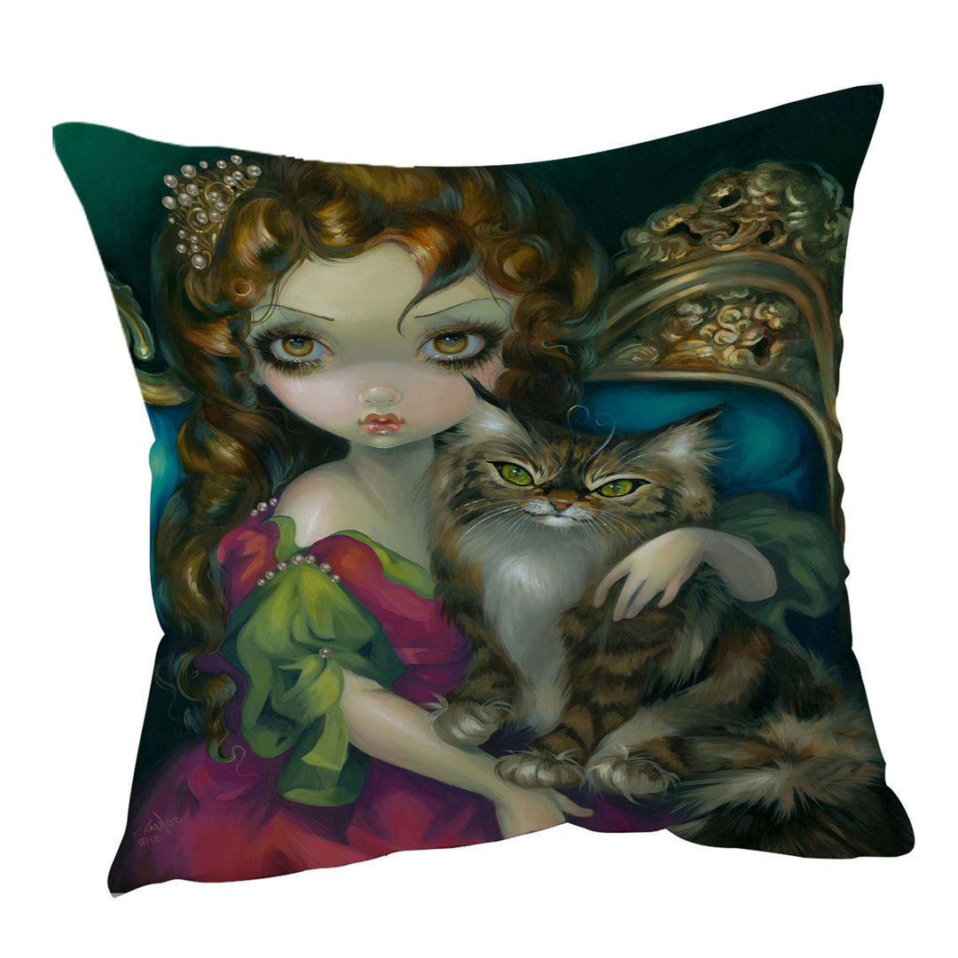 Rococo Portrait Princess With a Maine Coon Cat Cushion Cover