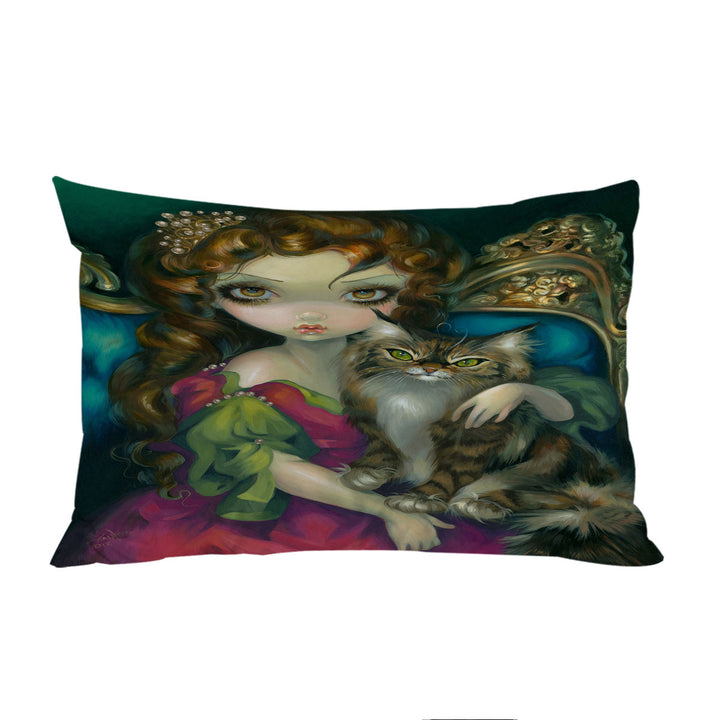 Rococo Portrait Princess With a Maine Coon Cat Pillowcase