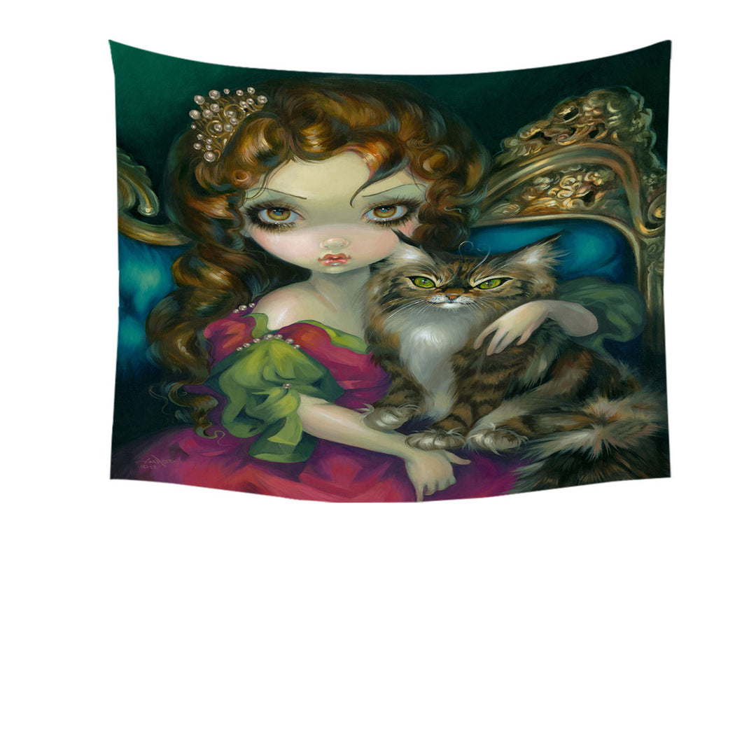 Rococo Portrait Princess With a Maine Coon Cat Tapestry