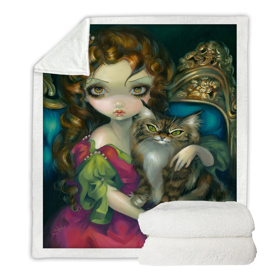 Rococo Portrait Princess With a Maine Coon Cat Throw Blanket