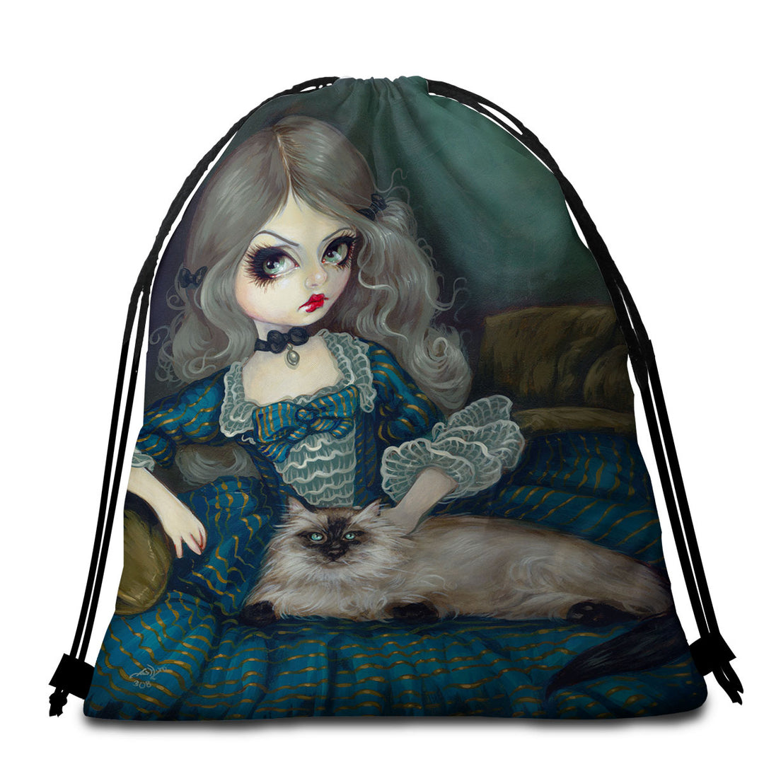 Rococo Portrait Princess with a Himalayan Cat Beach Towel Pack