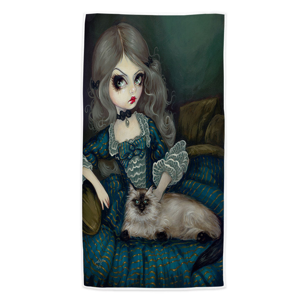 Rococo Portrait Princess with a Himalayan Cat Beach Towels