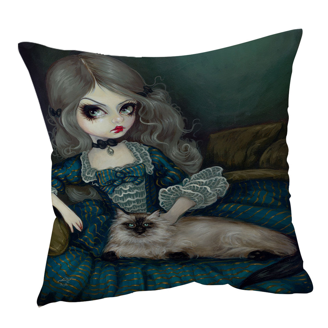 Rococo Portrait Princess with a Himalayan Cat Cushion Cover