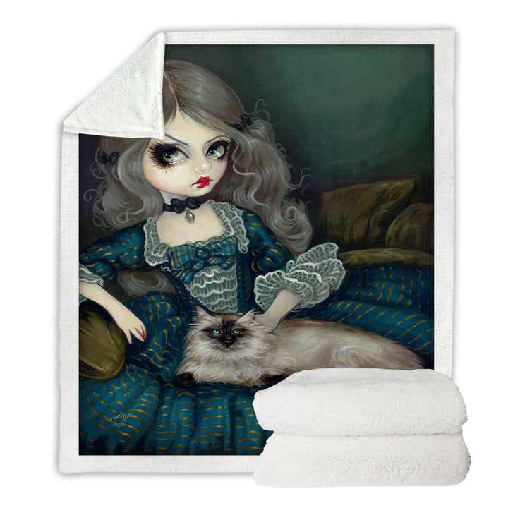 Rococo Portrait Princess with a Himalayan Cat Throw Blanket