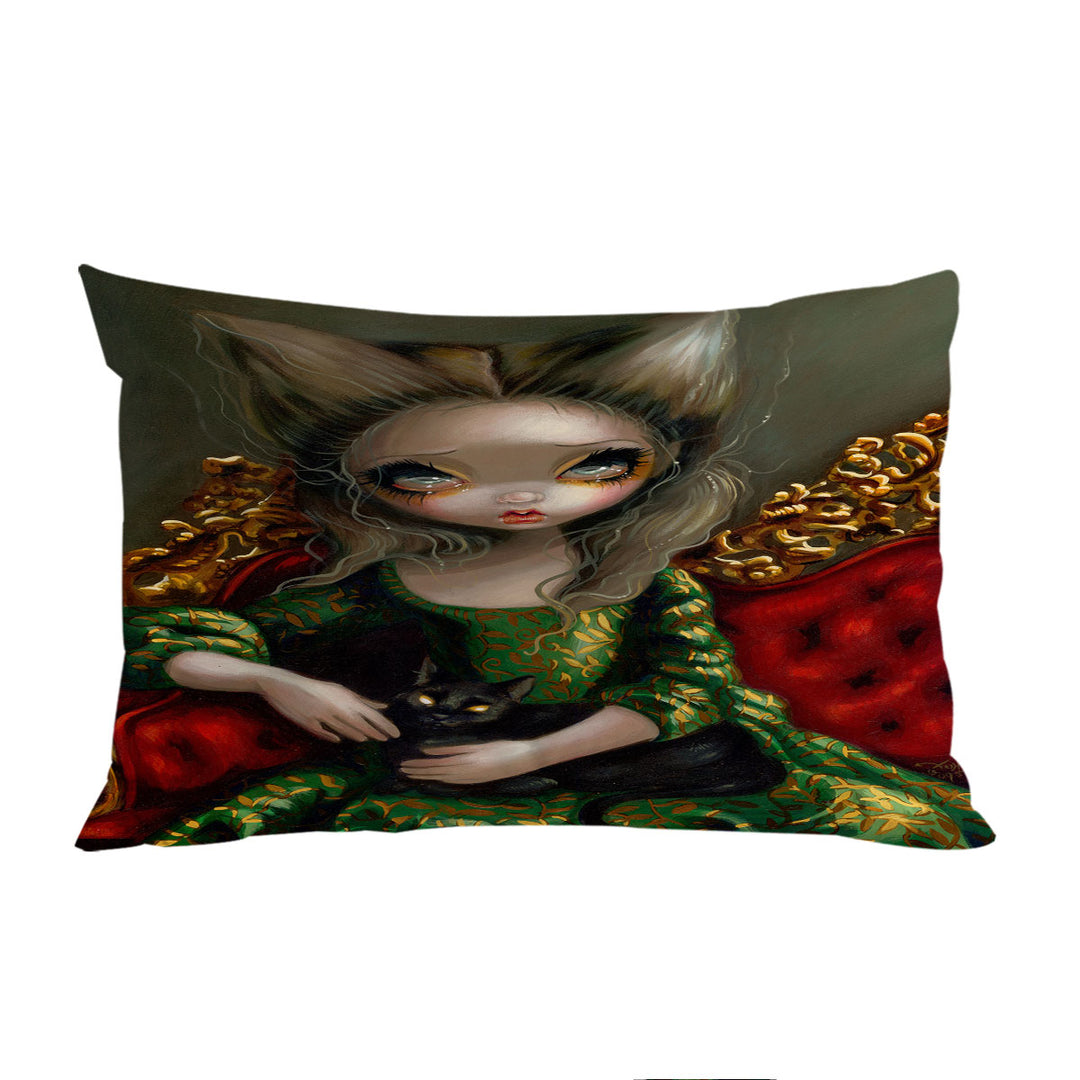 Rococo Portrait style Princess with a Black Cat Bed Covers