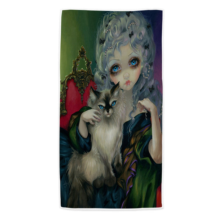 Rococo Style Beach Towels Portrait Princess with a Ragdoll Cat