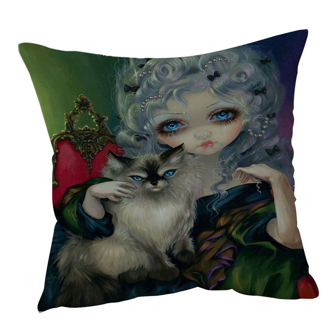 Rococo Style Cushion Covers Portrait Princess with a Ragdoll Cat