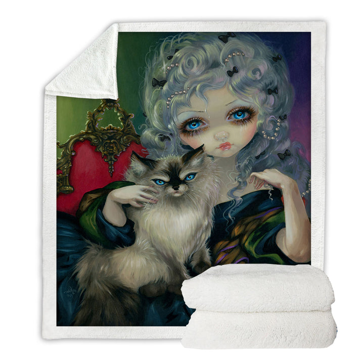 Rococo Style Decorative Throws Portrait Princess with a Ragdoll Cat