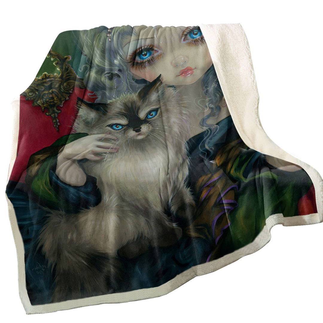 Rococo Style Lightweight Blankets Portrait Princess with a Ragdoll Cat