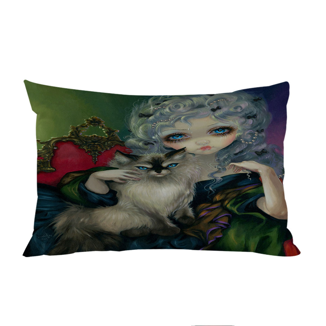 Rococo Style Portrait Princess with a Ragdoll Cat throw pillow case covers