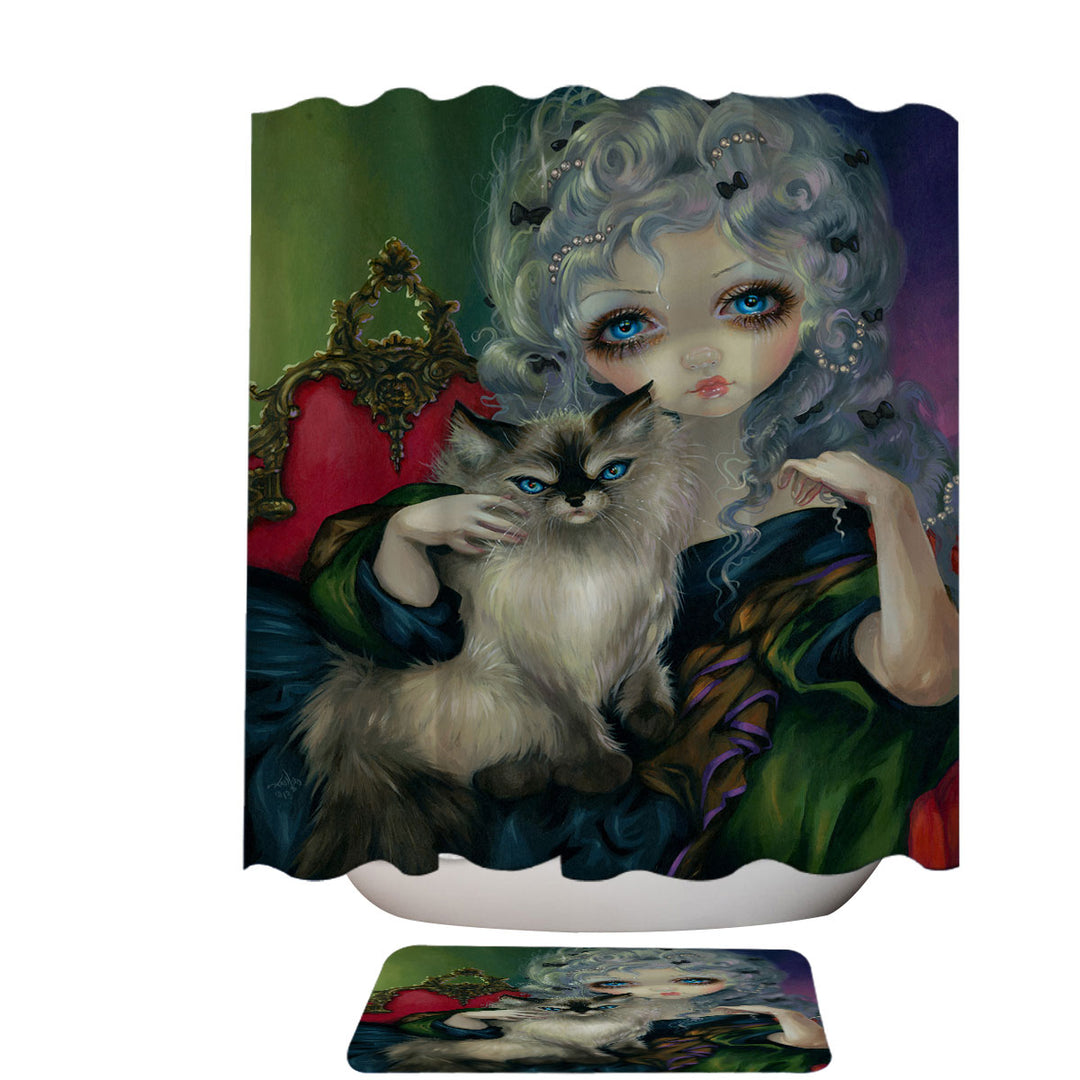 Rococo Style Shower Curtains Portrait Princess with a Ragdoll Cat