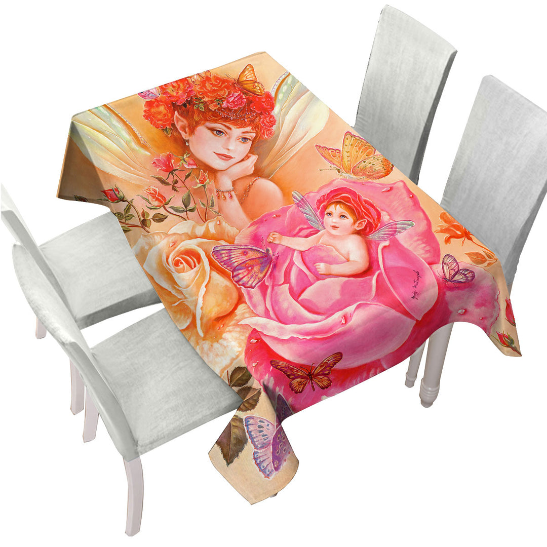 Roses Fairy and Her Baby Painting My Little Rosebud Custom table cloth