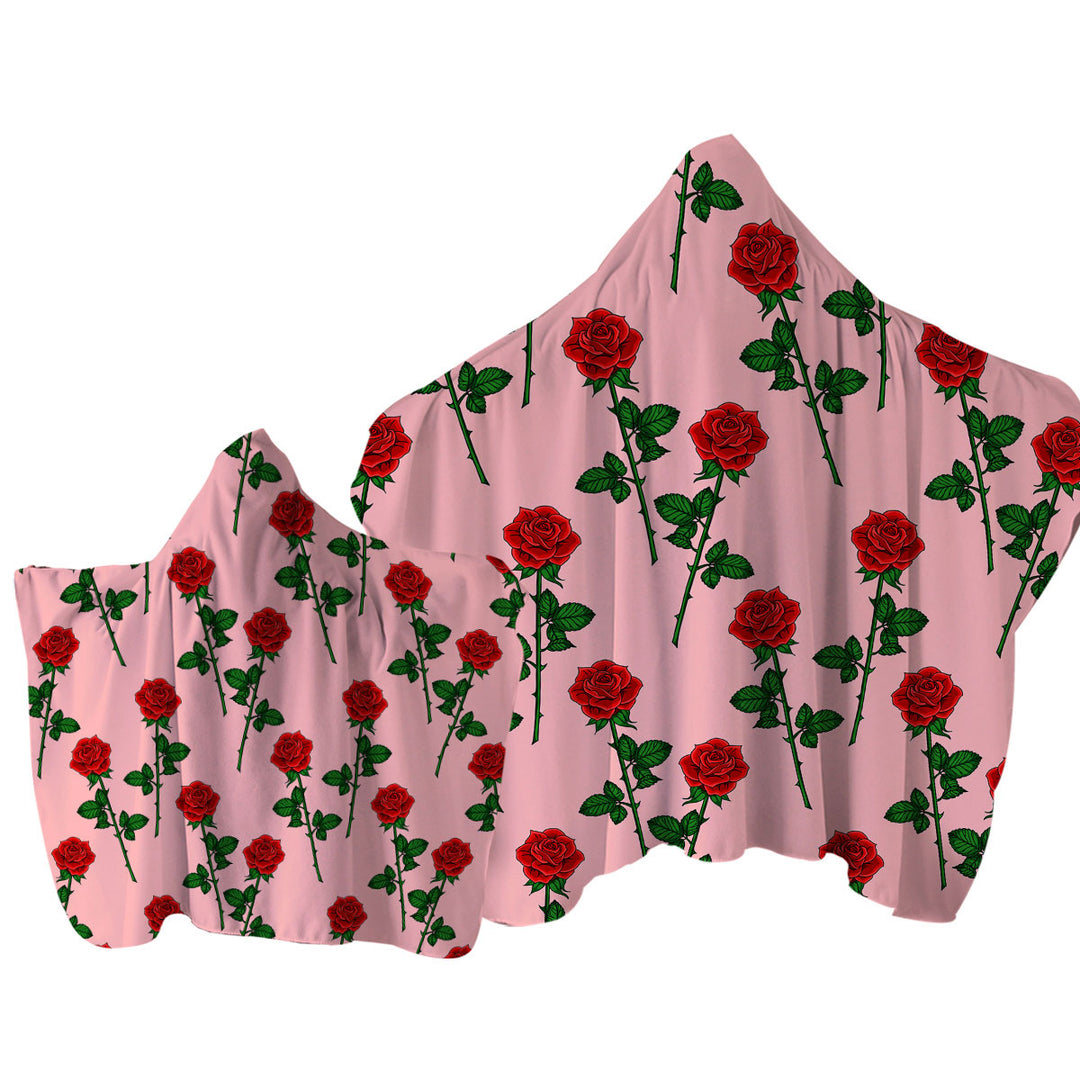 Roses Pattern over Pink Towel with Hood