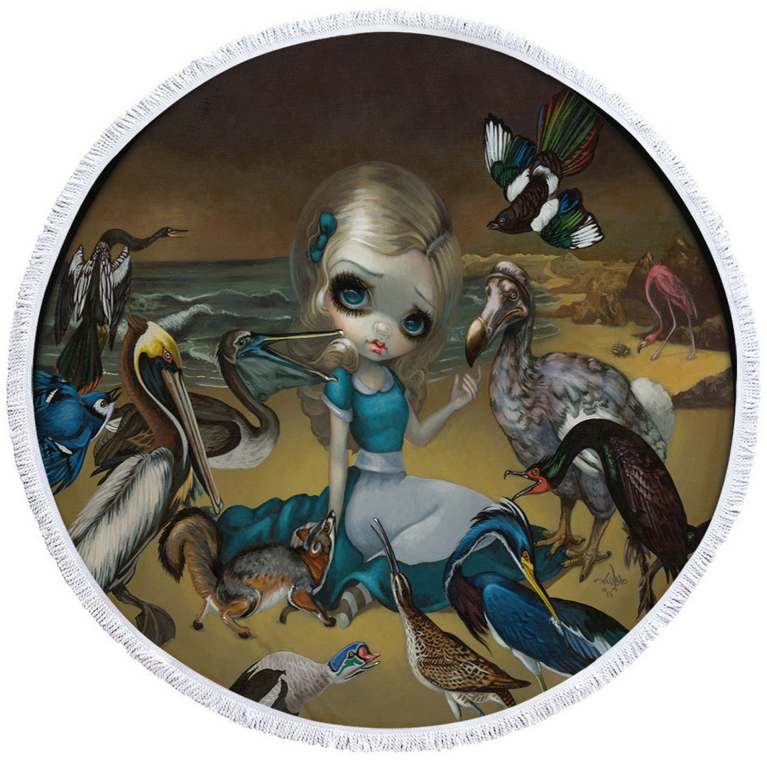 Round Beach Towel of Alice and the Audubon Birds