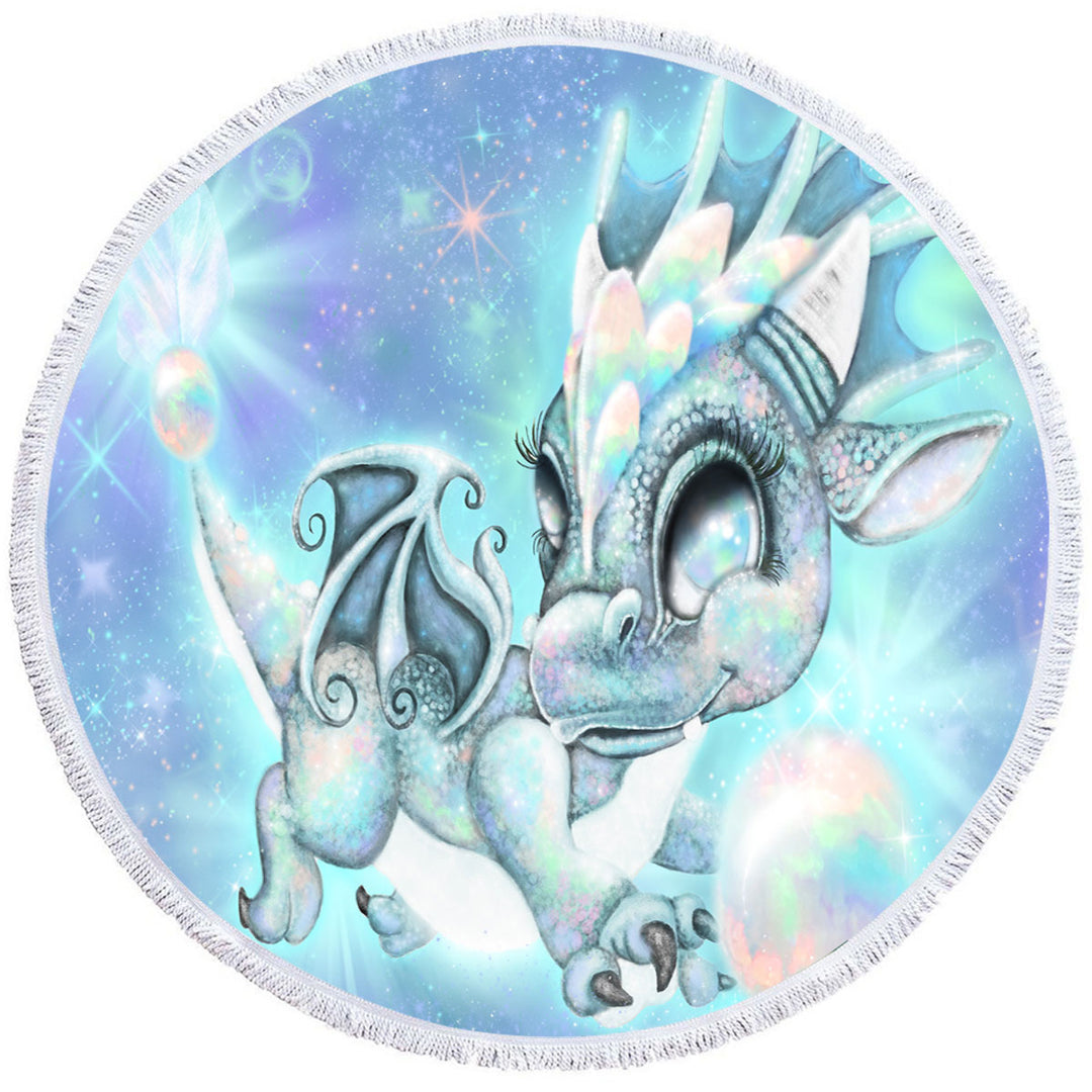 Round Beach Towel of Cute Gift October Opal Birthstone Lil Dragon