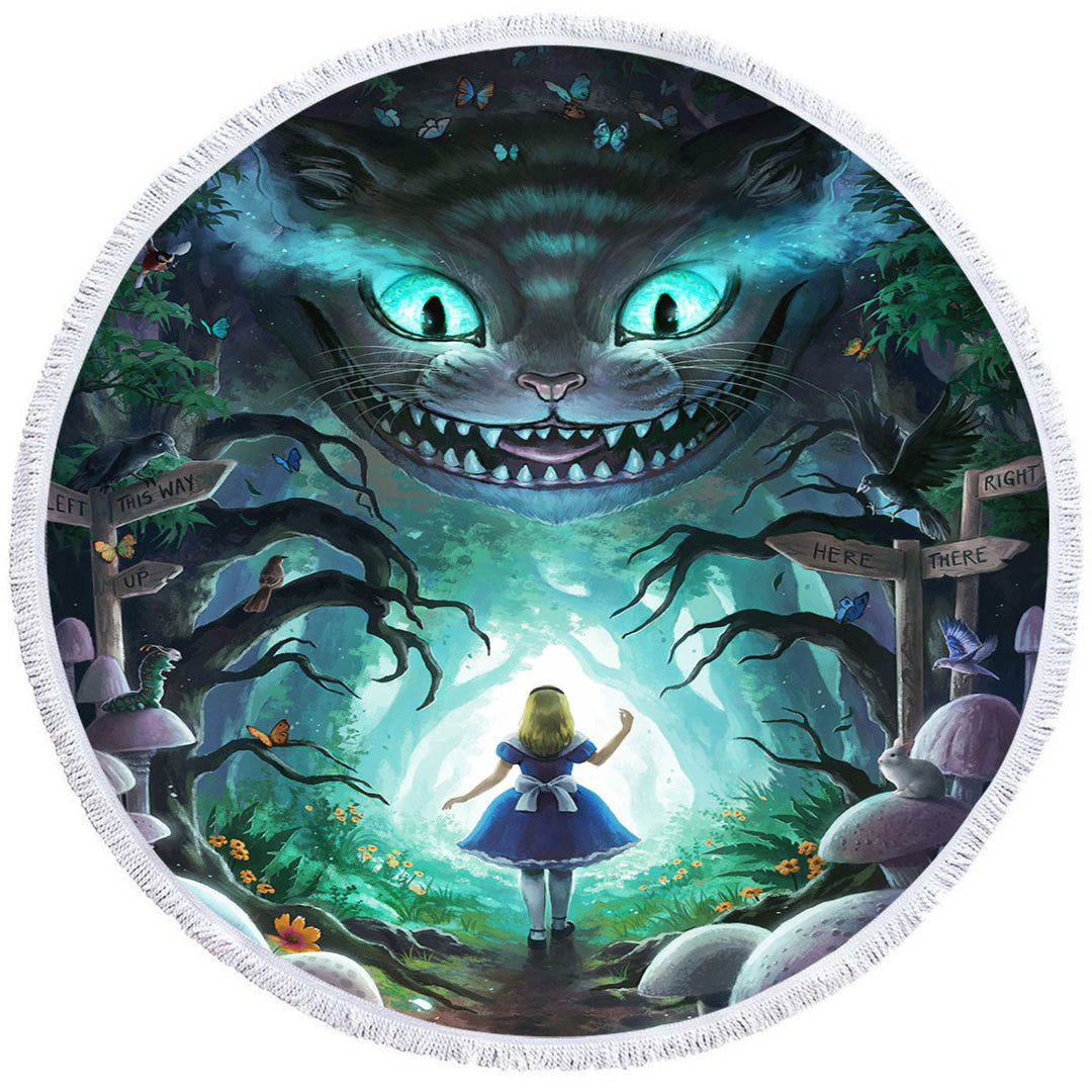 Round Beach Towel of Into Wonderland Alice Scary Forest