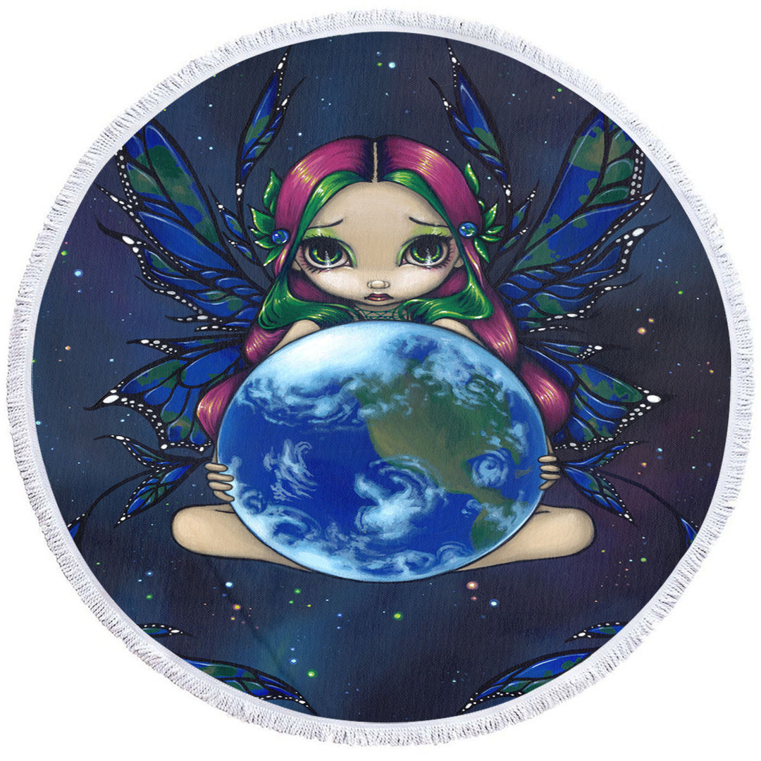 Round Beach Towel with Earth Fairy a World In Good Hands