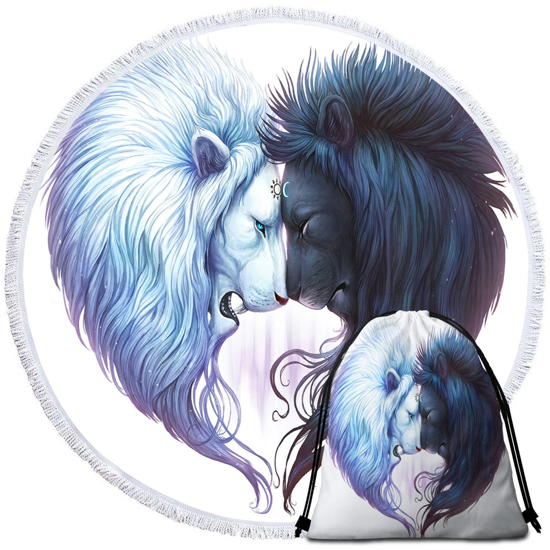 Round Beach Towel with Yin Yang Brotherhood Lions