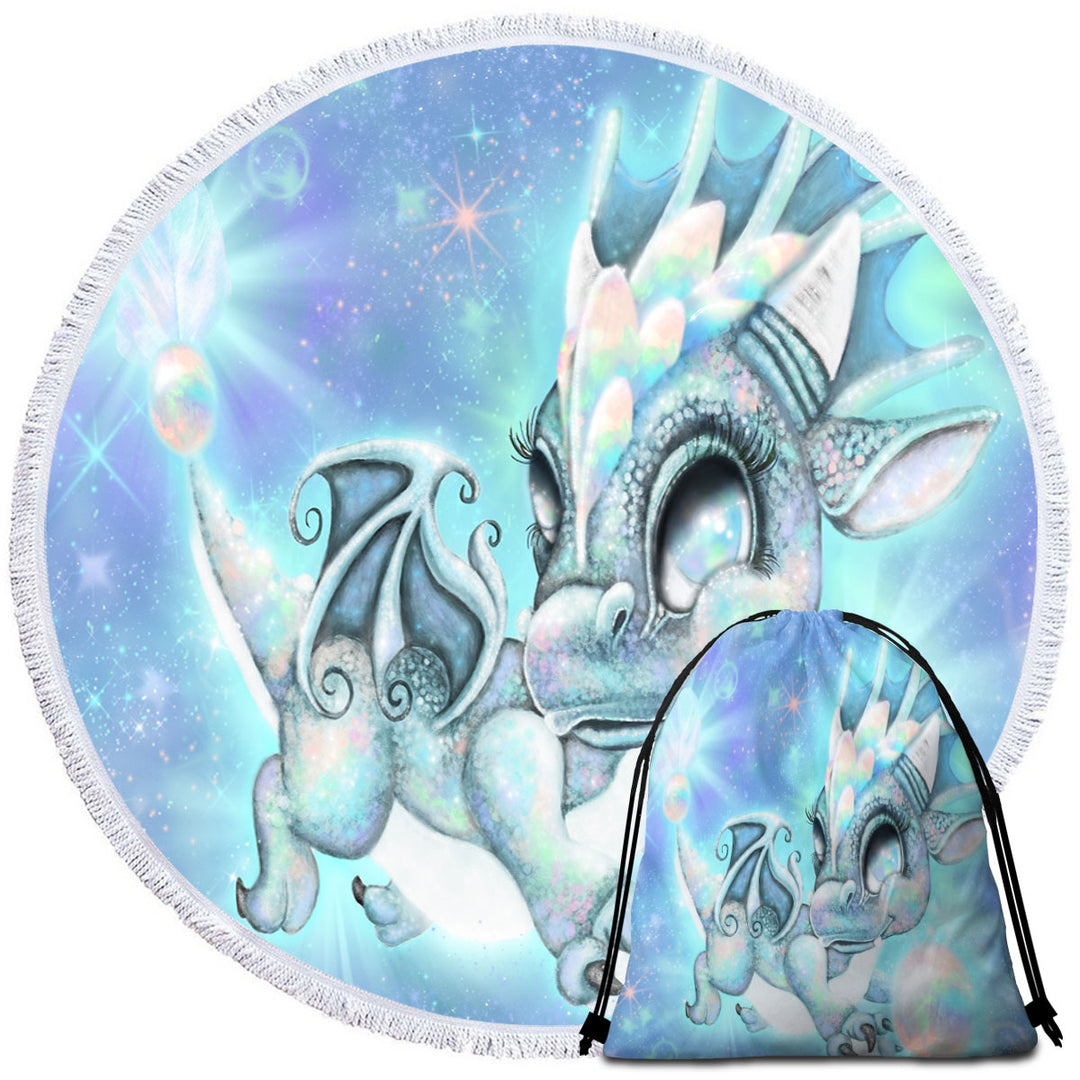 Round Beach Towels of Cute Gift October Opal Birthstone Lil Dragon