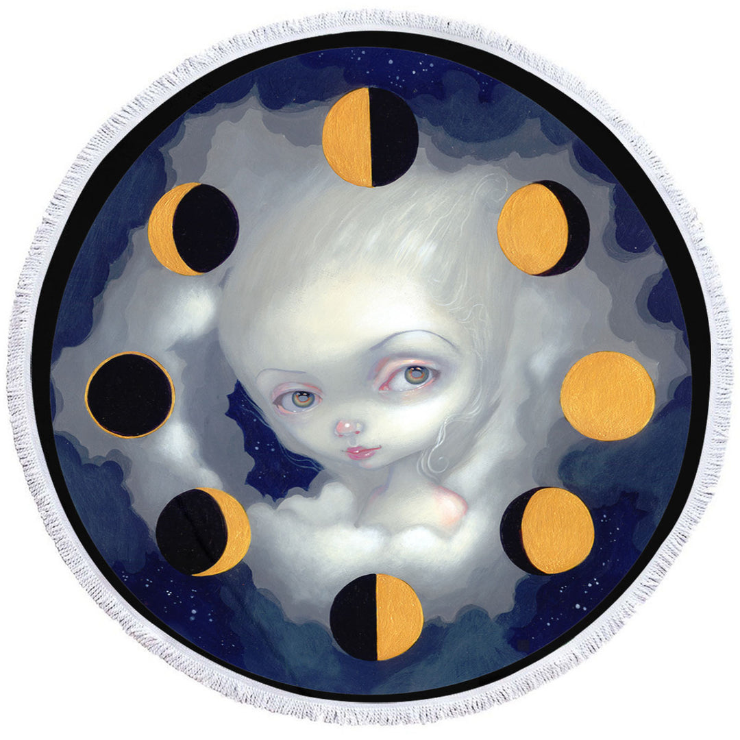 Round Towel of the Night Sky Moon Phases Girl