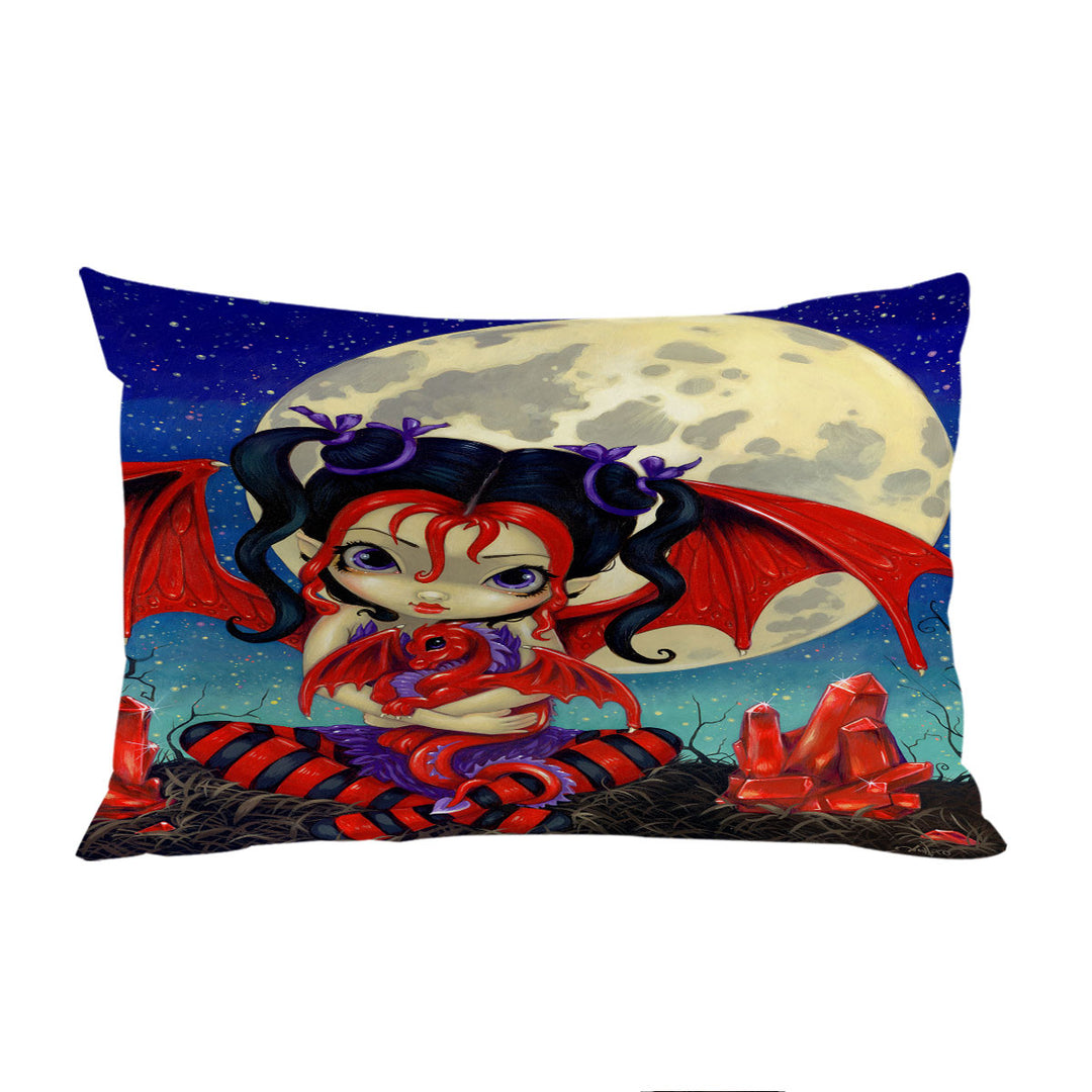 Ruby Moon Cute Fairy and Her Baby Red Dragon Pillow Cases