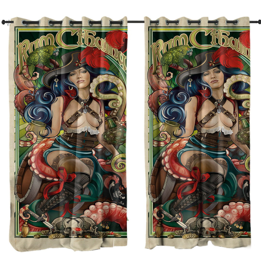 Rum Cthulhu and Pretty Girl Pirate Cool Art Curtains