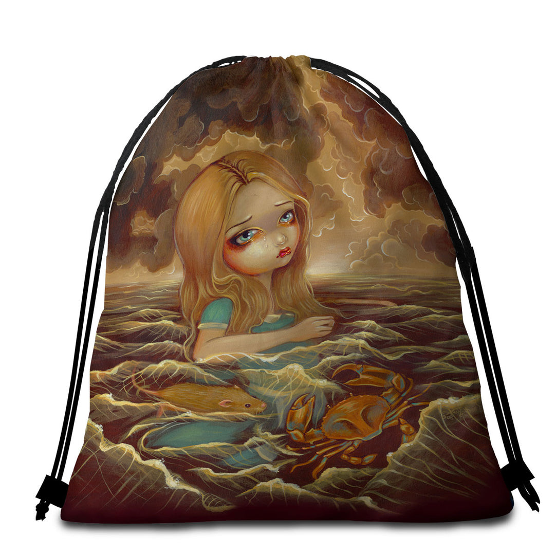 Sad Art Beach Towel Bags Alice in the Pool of Tears