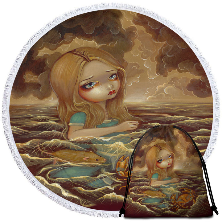 Sad Art Circle Beach Towel Alice in the Pool of Tears