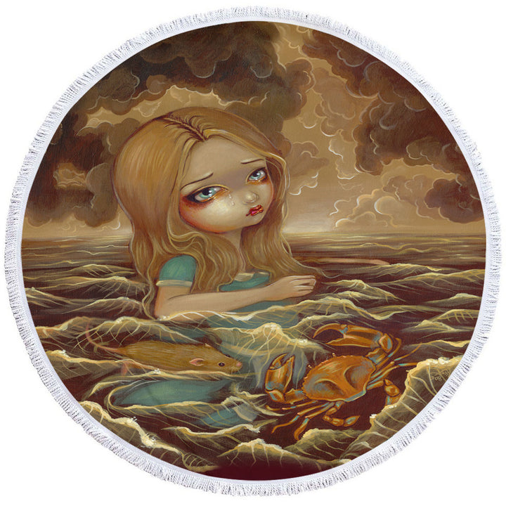 Sad Art Round Beach Towel Alice in the Pool of Tears