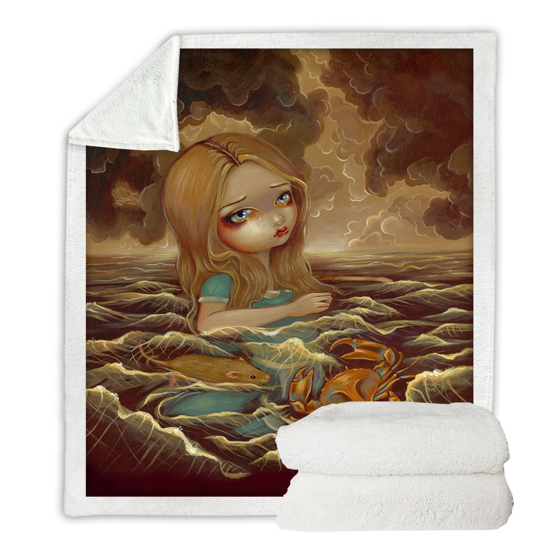 Sad Art Throw Blanket Alice in the Pool of Tears