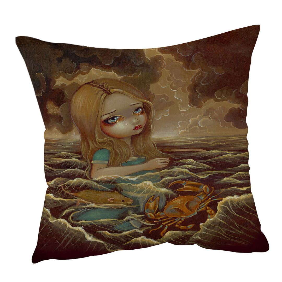 Sad Art Throw Pillows Alice in the Pool of Tears