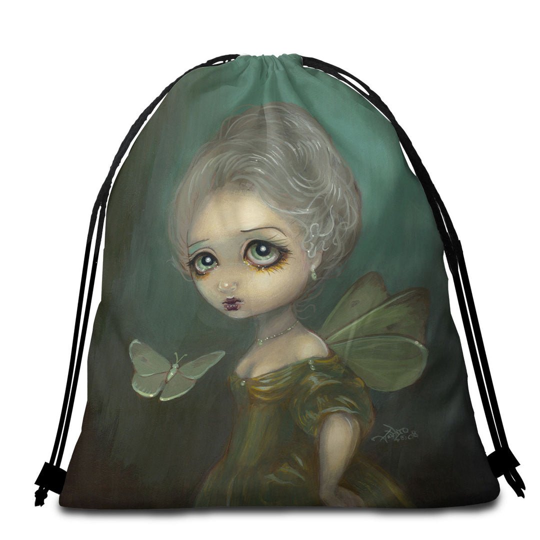 Sad Fairy Art Butterflies in Gloom Travel Beach Towel