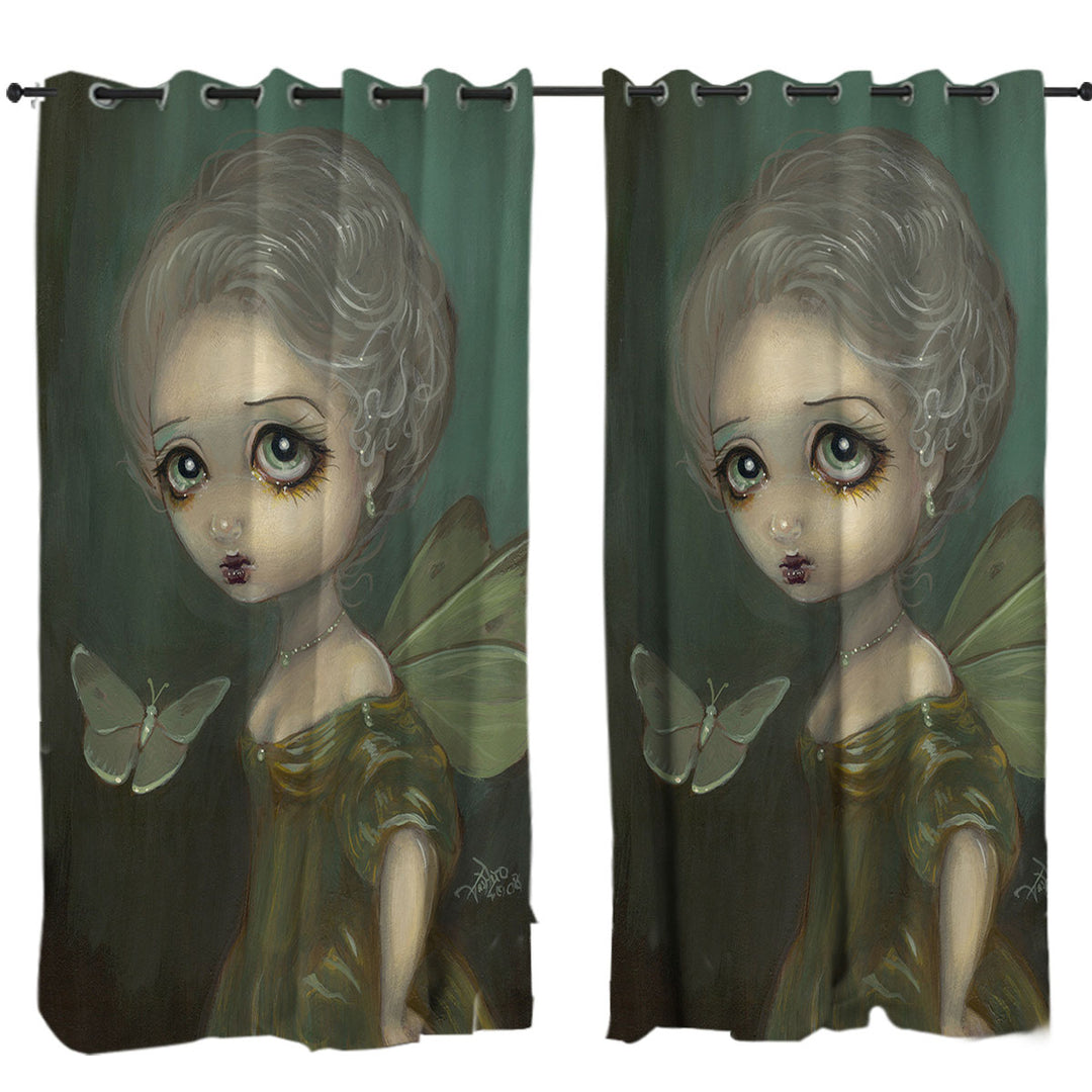 Sad Fairy Art Butterflies in Gloom Window Curtains